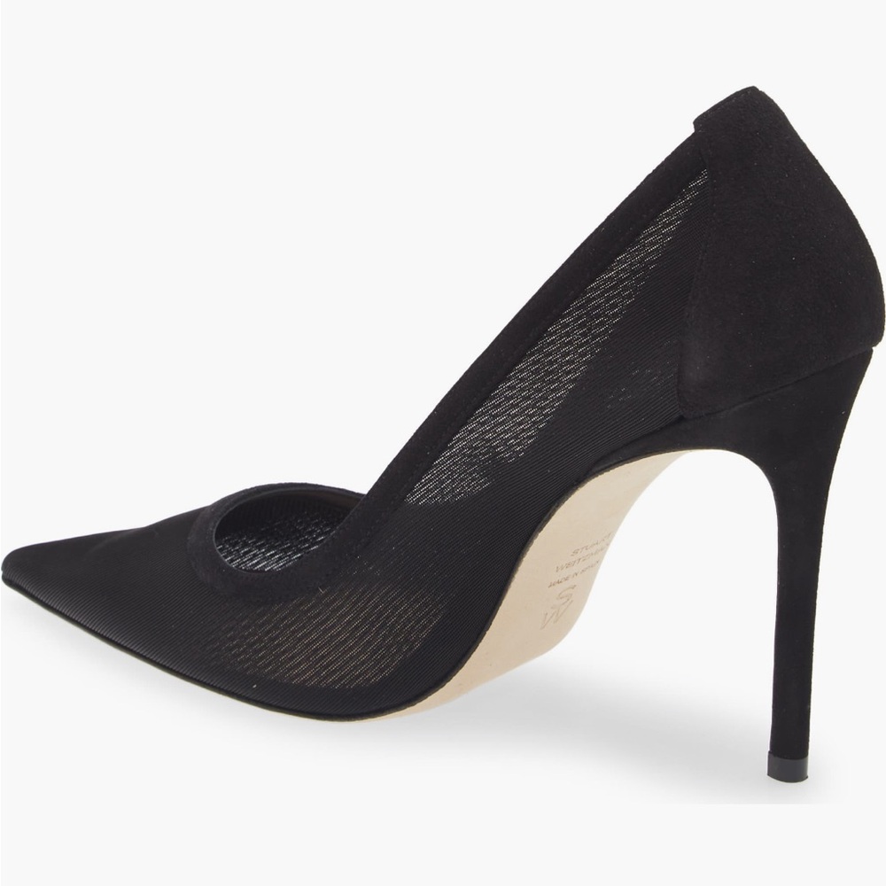 Stuart Weitzman Black Pointed Toe Mesh Stiletto Pumps - Picture 2 of 12